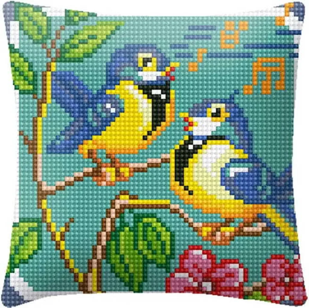 Kreuzstich Vogelkissen Stickset Kissenbezug