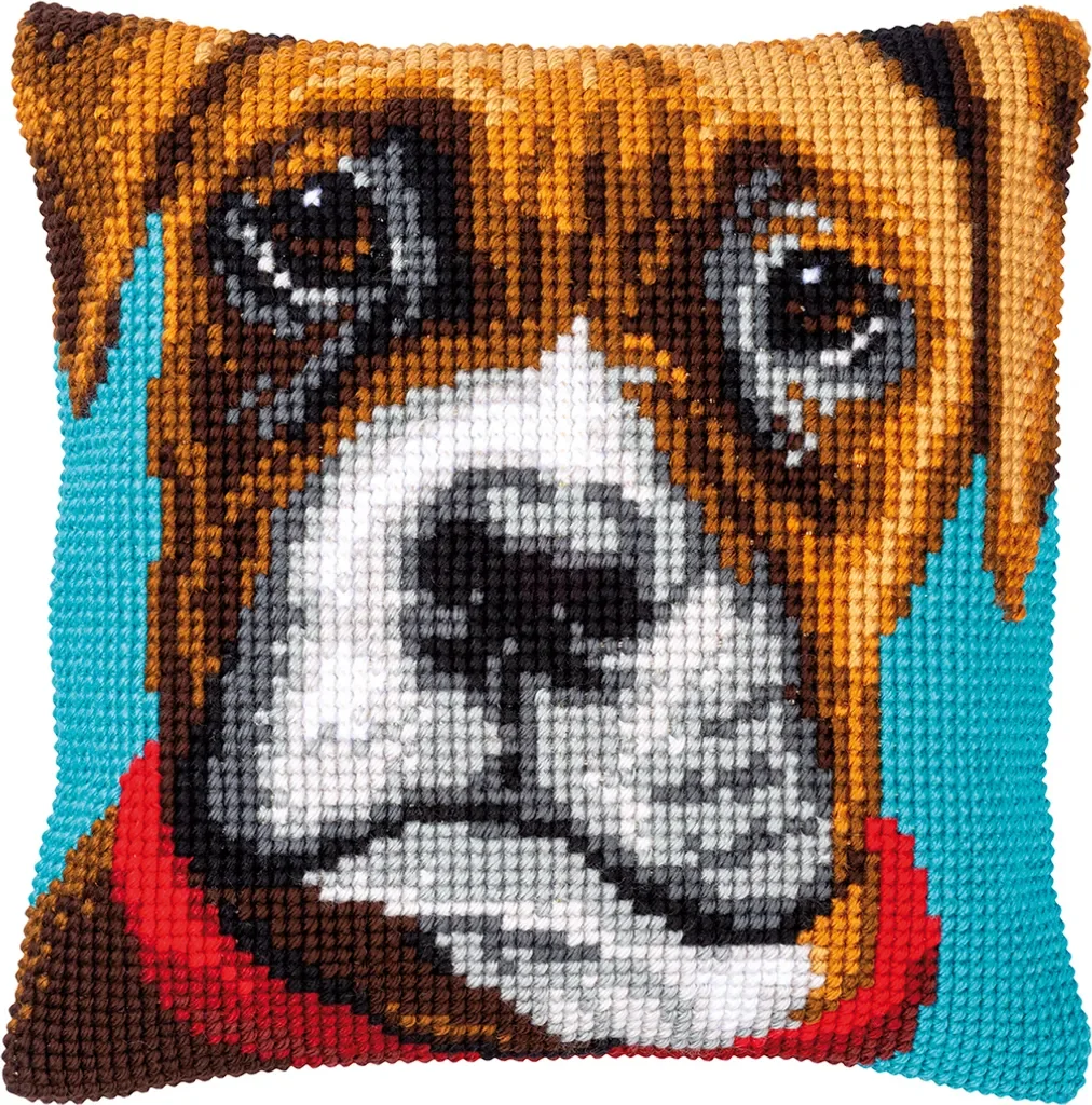 Vervaco Kreuzstichkissen Boxer vorgezeichnetes Stickbild 40x40 cm