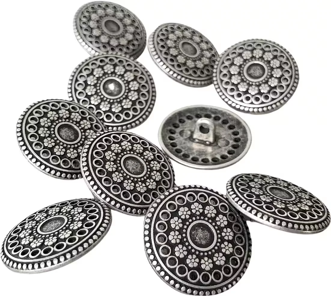 HARTMANN-KNÖPFE Ösenknöpfe Metall 10 Stück altsilber flach Blüten