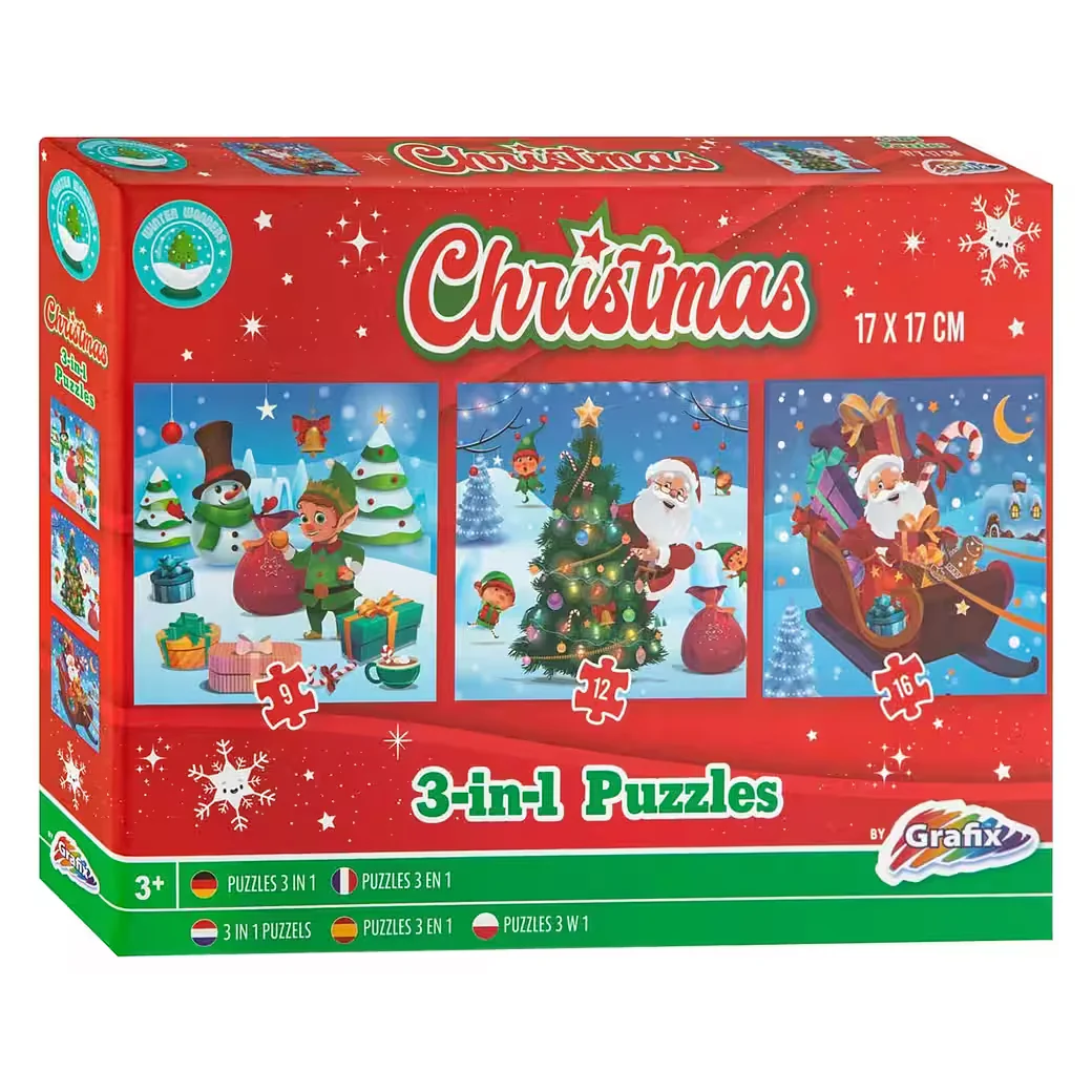 BURI Steckpuzzle Weihnachtspuzzle 3 in 1 Kinderpuzzle Set 3x 17x17 cm