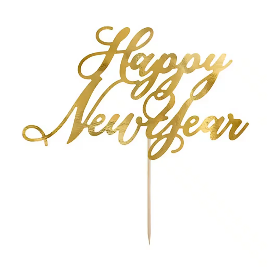 PARTYDECO Tortenstecker Tortendeko Happy New Year 24 cm Gold