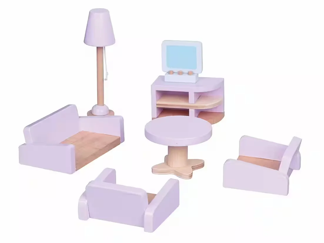 LELIN Puppenhausmöbel Holz Wohnzimmer Set 7 teilig Puppenmöbel