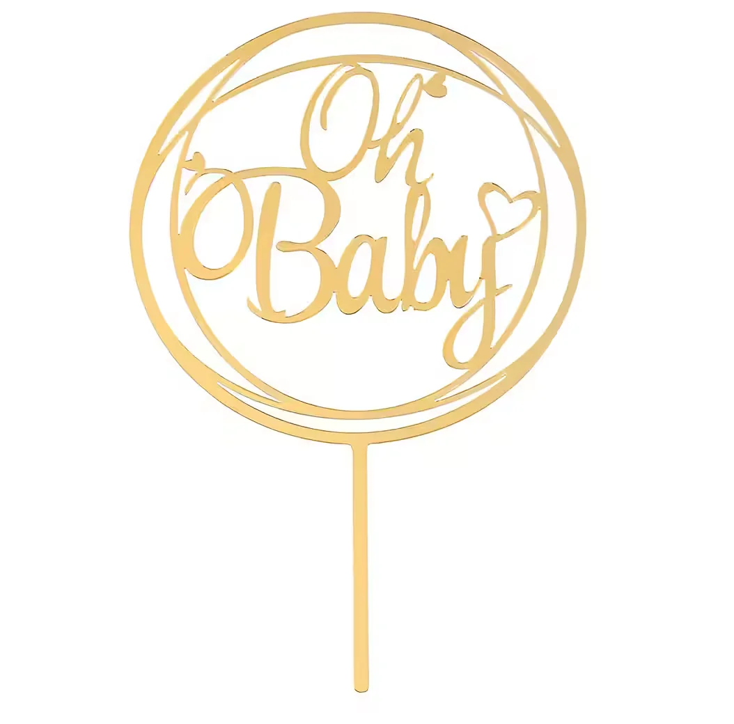 FESTIVALARTIKEL Cake Topper Tortenstecker Oh Baby Gold Acryl