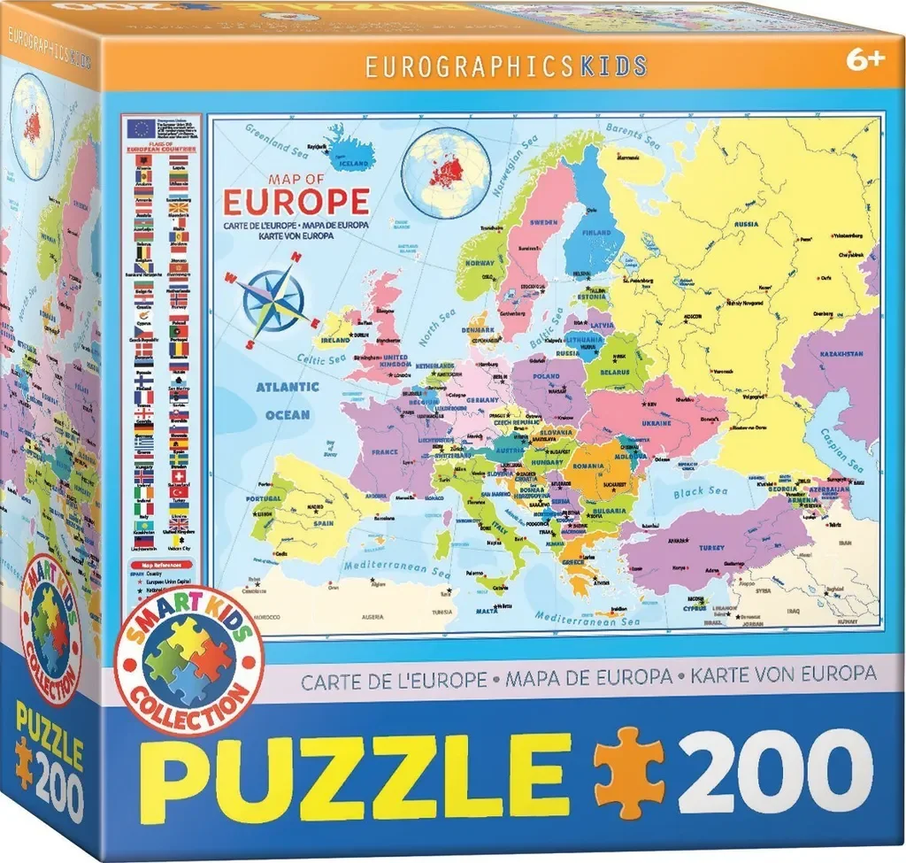 EUROGRAPHICS Puzzle Karte von Europa 200 Teile Lernpuzzle Kinder