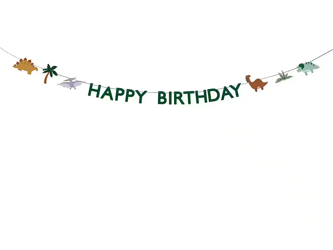PARTYDECO Happy Birthday Girlande Dinosaurier Banner grün 11x450 cm