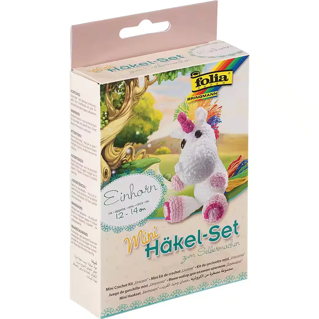 FOLIA Mini Häkelset für Anfänger Anleitung EINHORN komplett